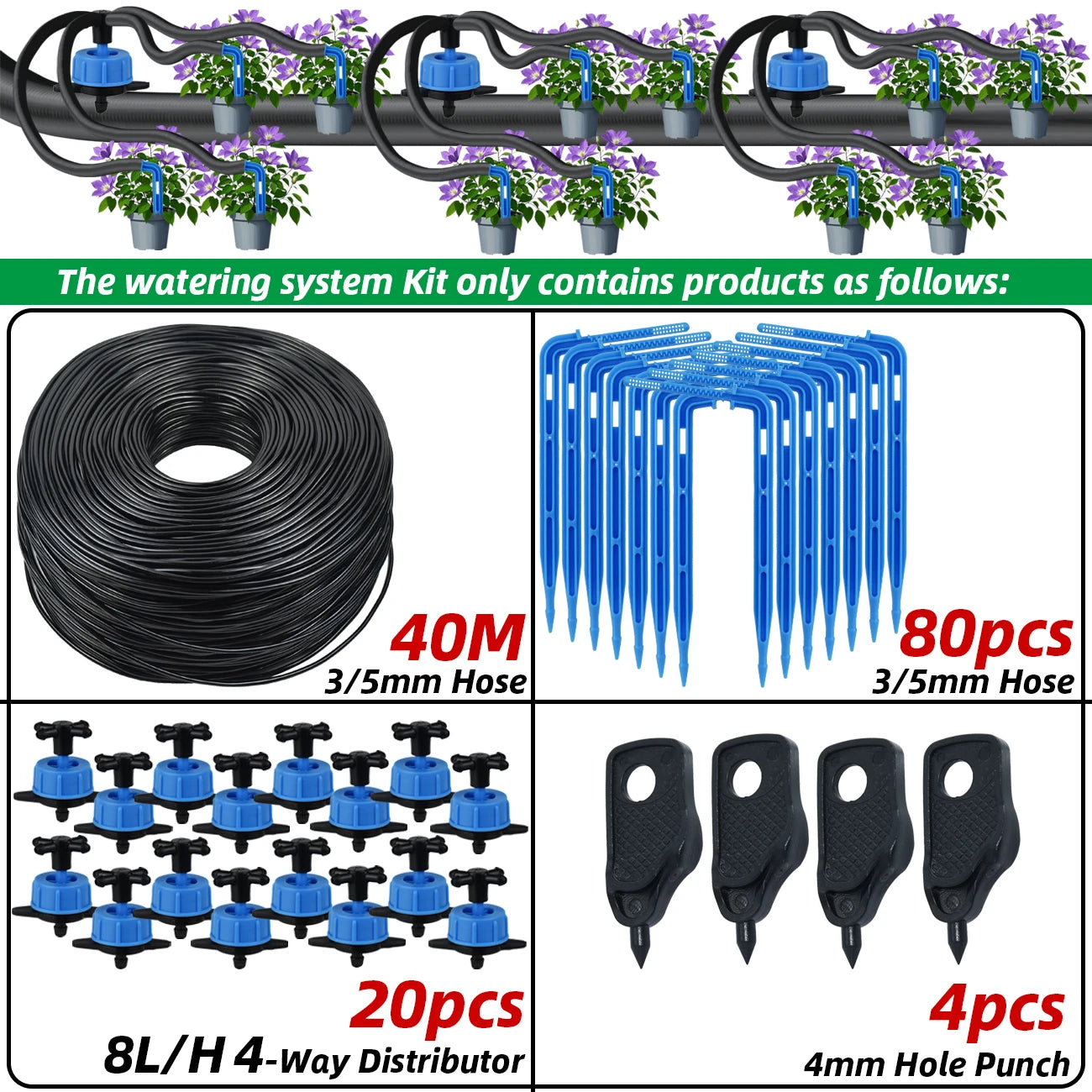 KESLA Drip Irrigation Kit 10-100M 4Way 2Way 8L Drip Arrow 3/5mm Hose Watering System Dripper Sprinkler Pot Planting Greenhouse