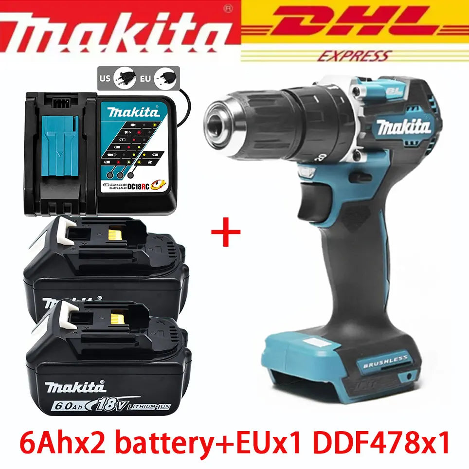 Makita 18V Battery DDF487 Brushless Electric Drill, Suitable for Five-rope Impact Drill of Decoration Team Uses Suitable
