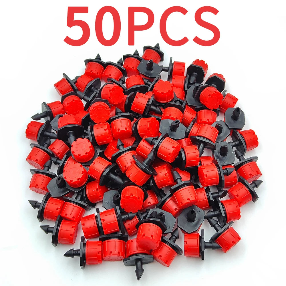 50 micro drip drippers with red heads and black bases for irrigation lines