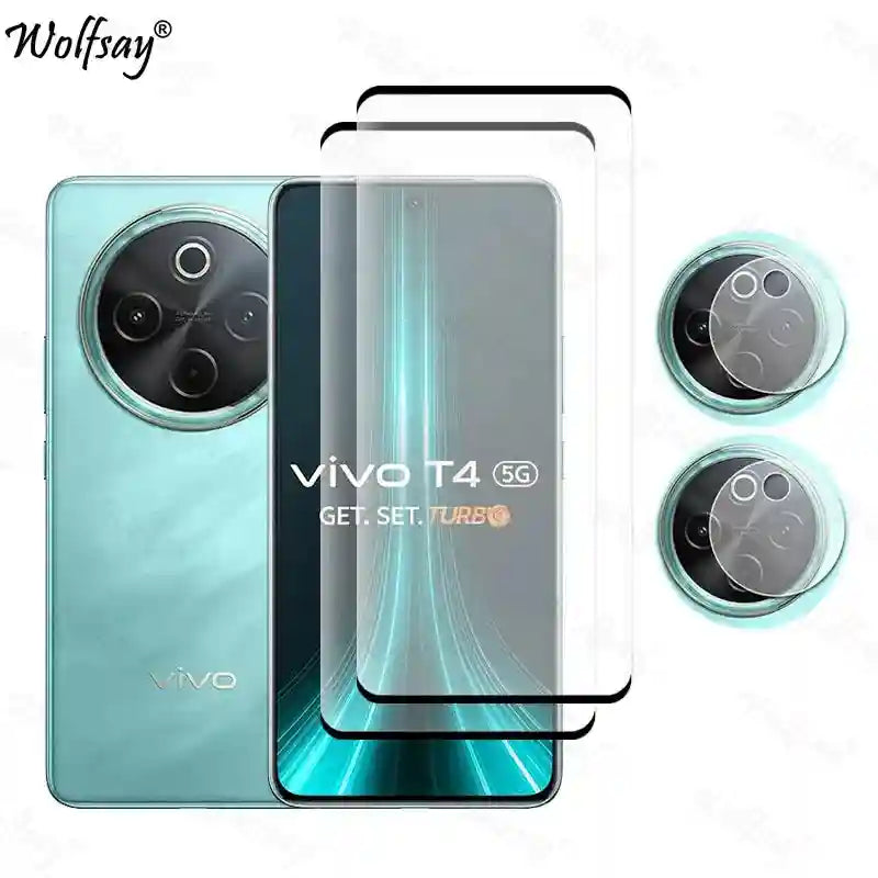Vivo T4 5G Screen Protector & Lens Kit | 9H Tempered Glass Bundle AE 2 Glass and 2 Lens For Vivo T4 5G Tidesmit