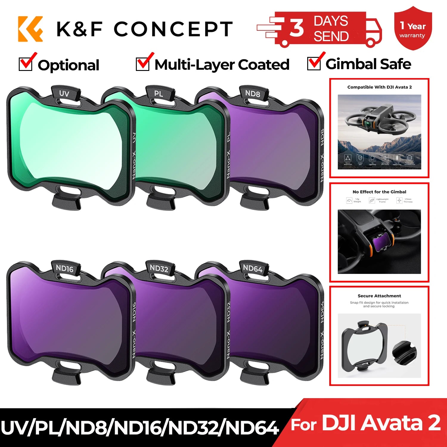 DJI Avata 2 Filter Set: Professional UV, CPL, and ND Lens Kit Tidesmit