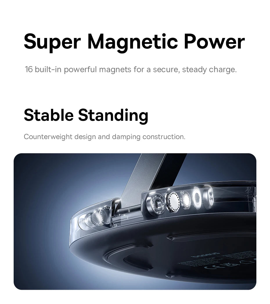 Foldable Qi2 Magnetic Wireless Charger Stand for iPhone 16 Series Tidesmit