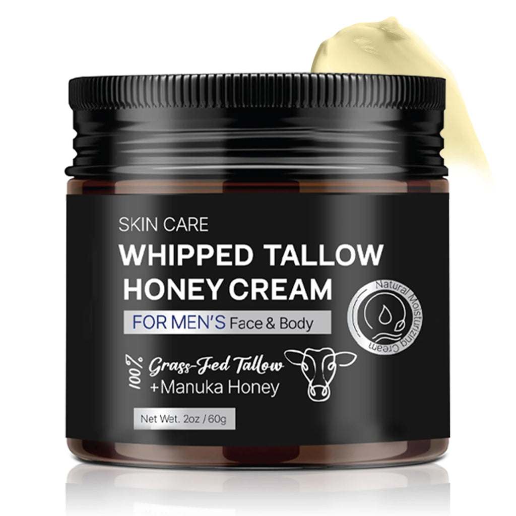 Men's Whipped Tallow Honey Cream 60g - Tallow & Manuka Honey, Non-Greasy Moisturizing Face & Body Balm for Dry Skin Care.