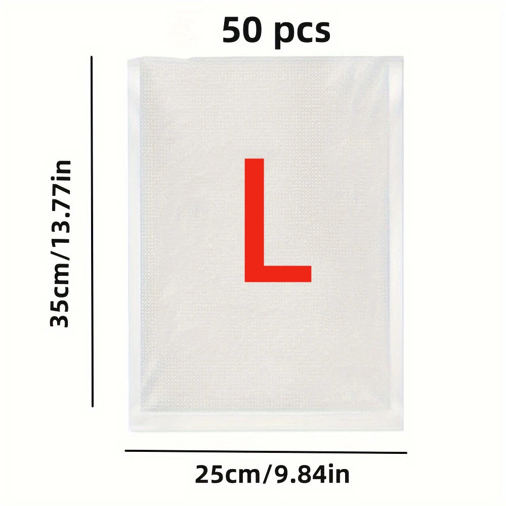Vacuum sealer storage bags, 50-pack, size L, clear textured plastic