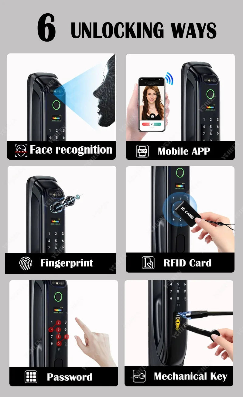 6068,5572,6072,6085 Mortise Lock Tuya Wifi App Camera Smart Digital Lock With Fingerprint Face Key Card Rfid