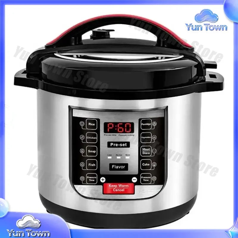 8L electric pressure cooker stainless body with digital control panel and handles