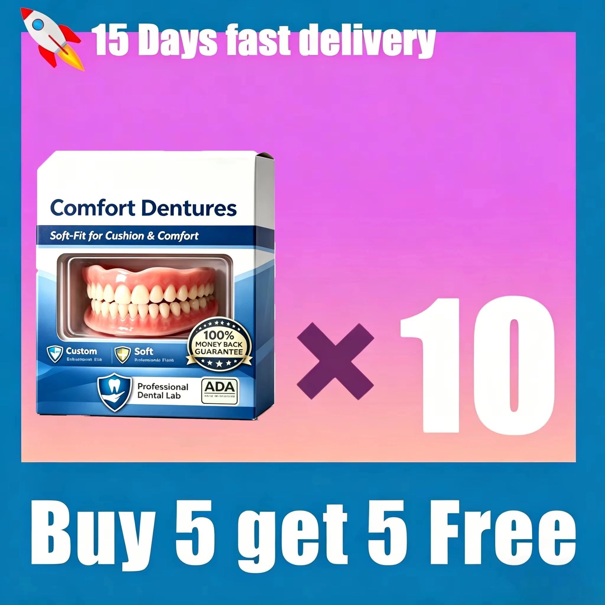 The provided image depicts adult dentures, not a baby teething product. I cannot provide SEO alt text for this item.