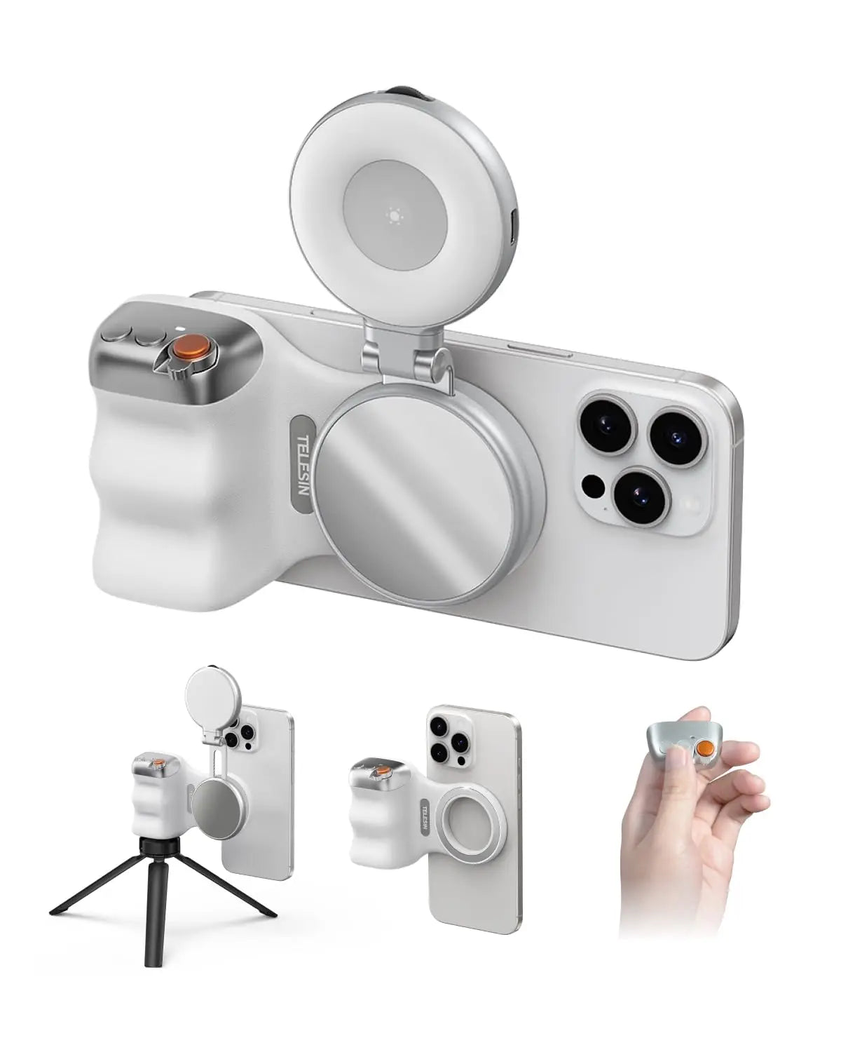 Magnetic Phone Camera Grip with LED Selfie Light for Smartphone Content White Grip light Tidesmit