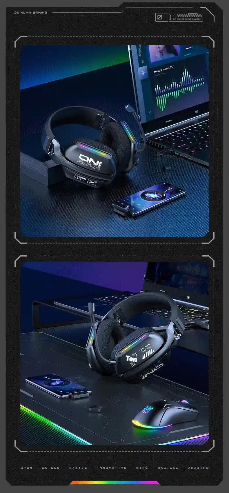 Tidesmit GT808 Wireless Gaming Headphones - Low Latency Over-Ear Black Tidesmit
