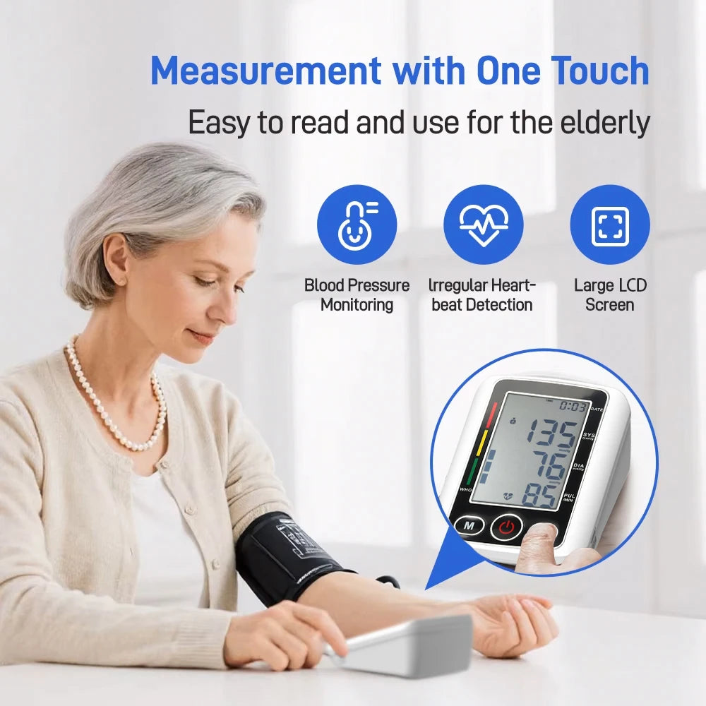 Electric Tonometer Arm Blood Pressure Monitor Digital Heart Beat Rate Pulse Meter Automatic Home Blood Pressure Meter Medical