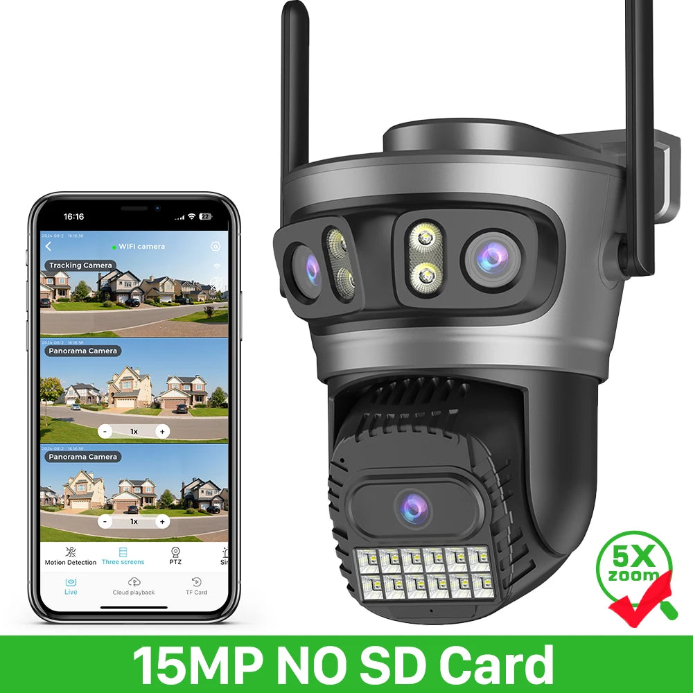 WiFi security camera with dual antennas and LED light array, no microSD card included