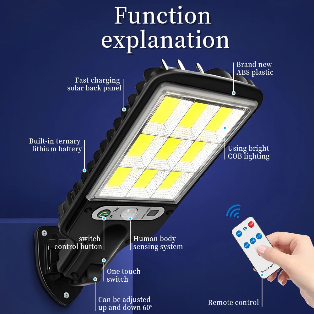 Solar Outdoor LED Wall Light Human Body Motion Sensor 3 Modes IP65 Waterproof Solar Garden Lamp Auto Charging Waterproof Outdoor Street Lantern for Yard Courtyard Garage Terrace Patio Home Exterior Decor Security Night Light