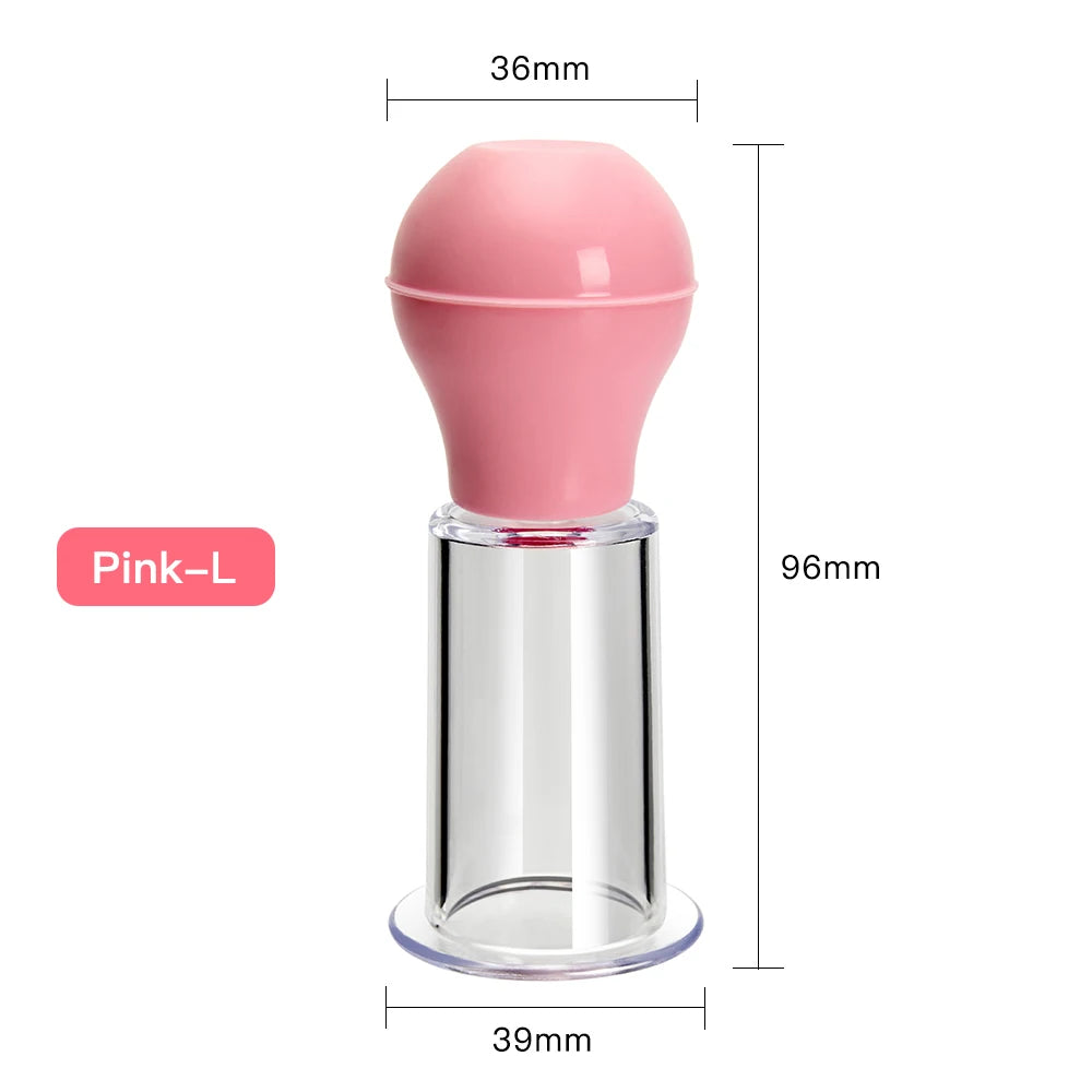 Large pink rubber and glass vacuum cupping massager for facial lifting and anti-cellulite therapy. 96mm height.