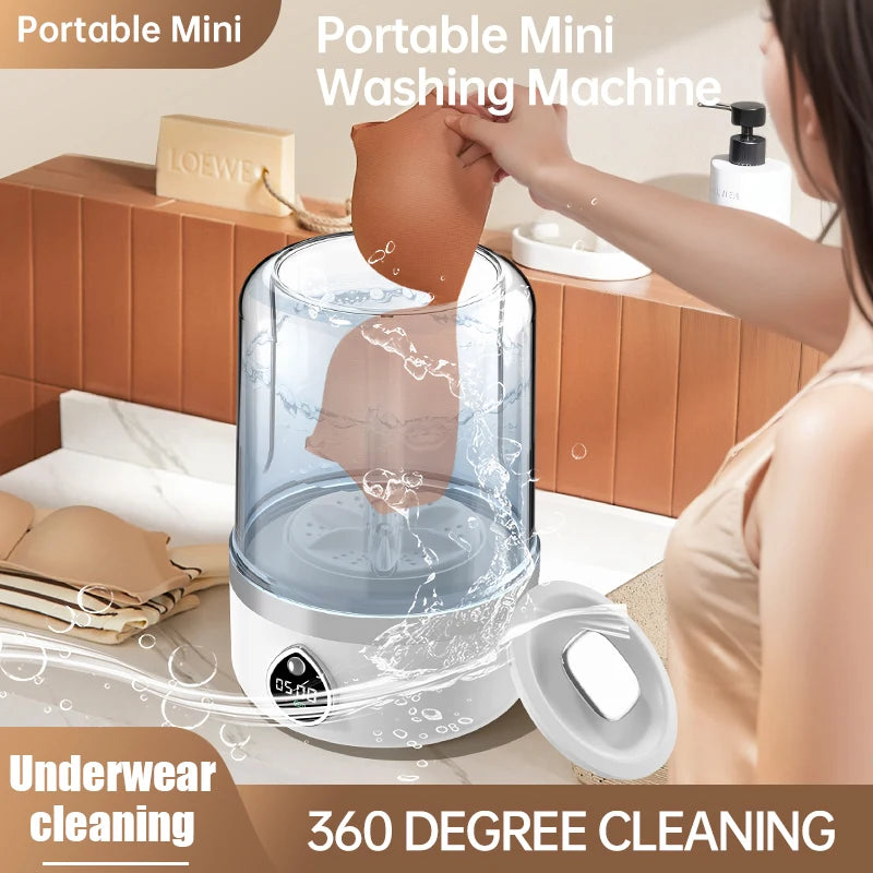 Tidesmit 1.5L portable wireless underwear and socks mini washing machine with LED laundry bucket, side view