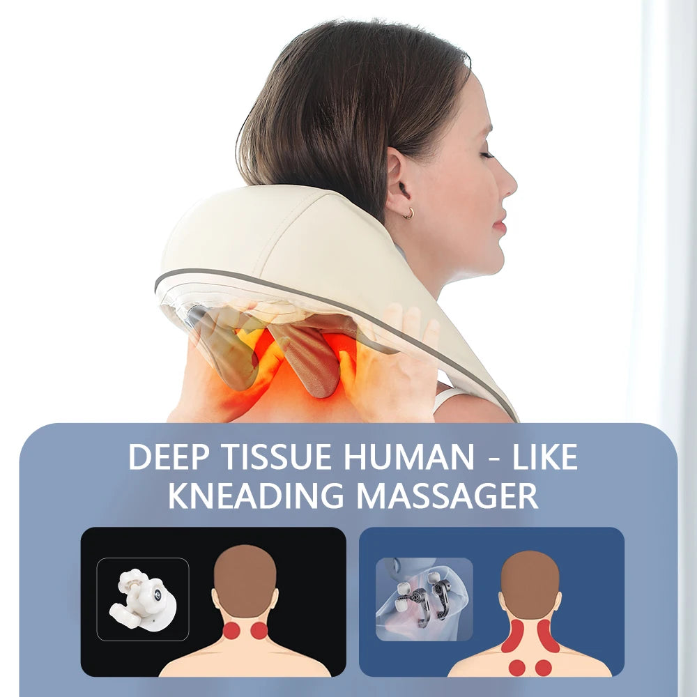 Electric Neck and Shoulder Massager - Cordless Deep Tissue Heat Therapy Body Shaping Massage Equipment Tidesmit