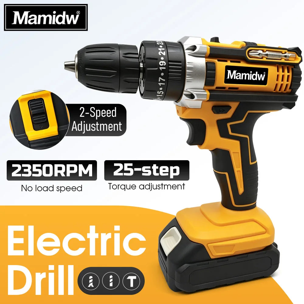Mamidw Brushless Electric Drill, Ergonomic Design, Durable Structure, Compact Design, Sturdy Construction, Drilling Machine, Electric Drill, Comes with a Complete Tool Set, Compatible with Makita 18V Battery PIN.