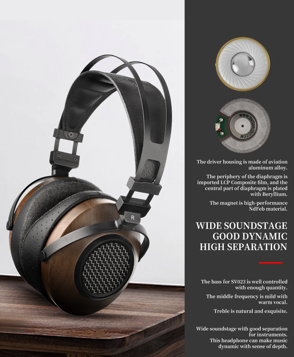 SIVGA SV023 Open Back Headphones | Walnut Wood 50mm Studio Monitor Drivers Tidesmit