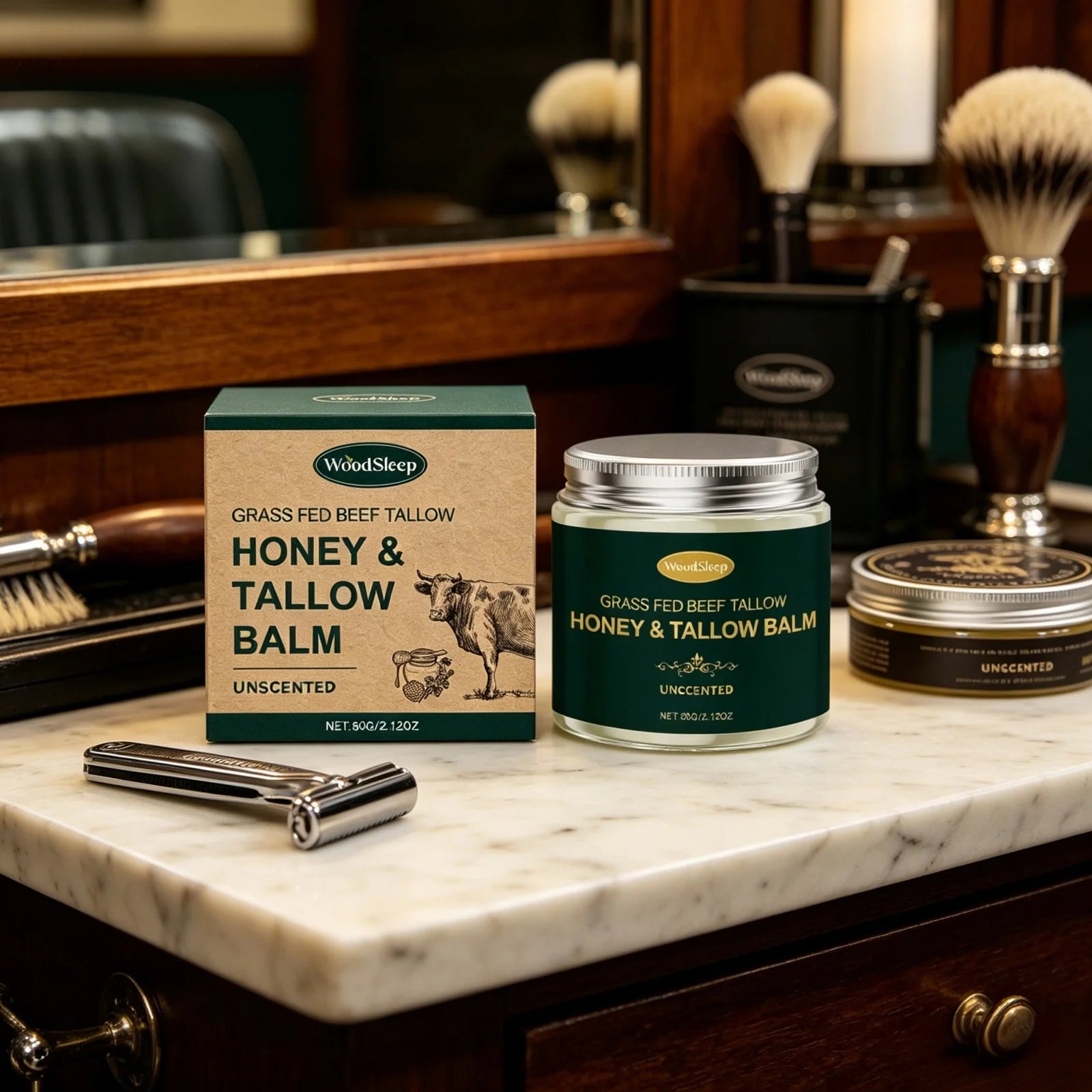 Woodsleep Organic Grass Fed Beef Tallow Balm Lifting Facial Rejuvenation Deep Hydration Face Care Unscented Tallow Honey Cream