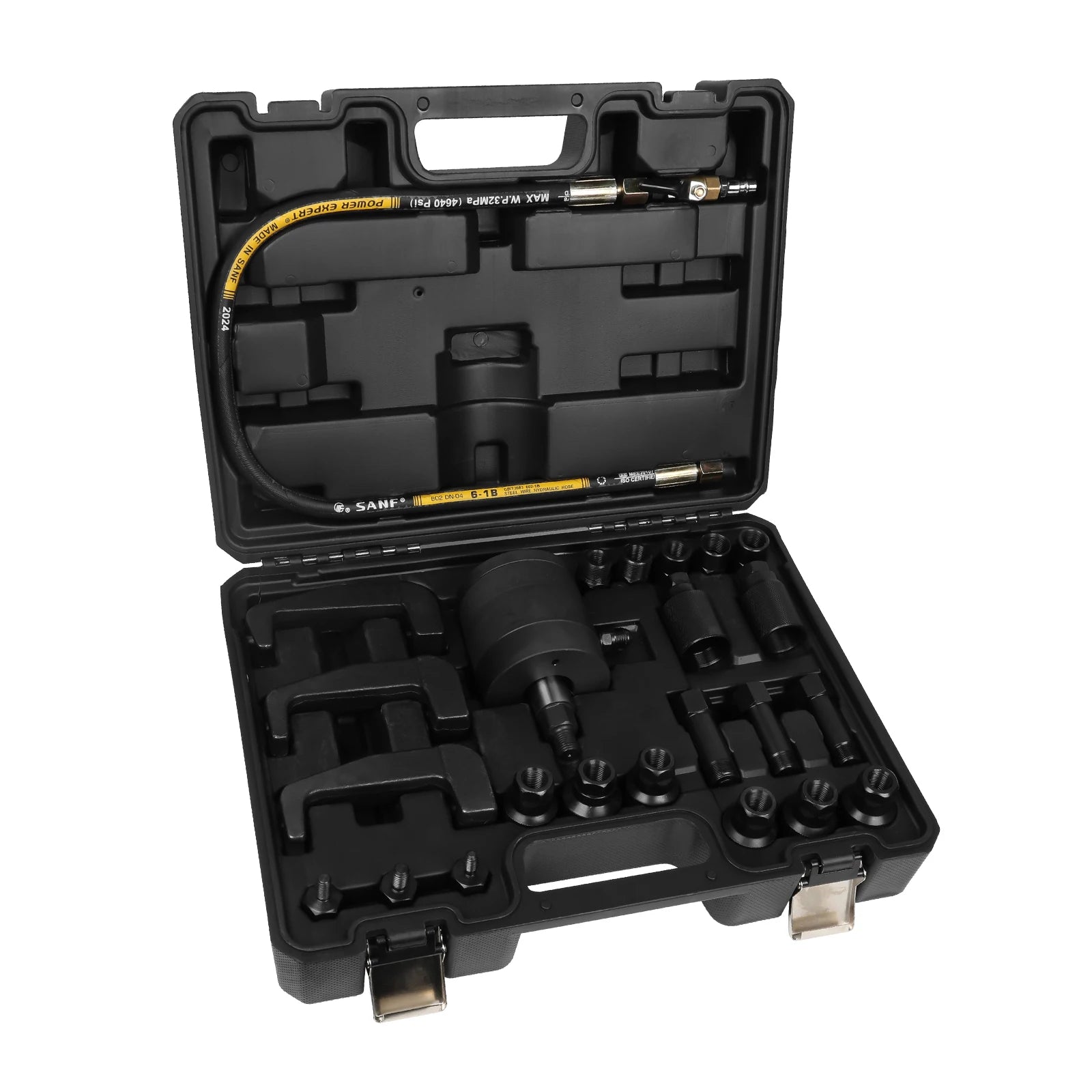 Podofo 24PCS Pneumatic Diesel Injector Puller Tool Kit Air Powered Injector Extractor Removal Tool Set with 19 Adapters Hooks for Common Rail Fuel Injectors Diesel Engine Repair Garage Auto Tools