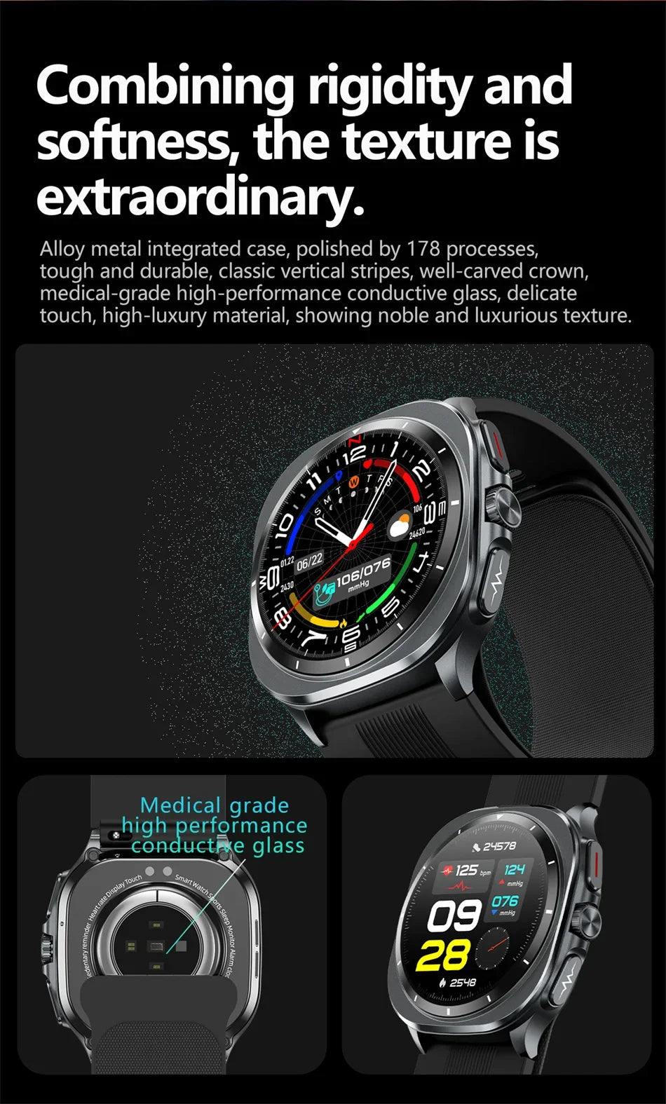 HY Digital Airbag Smartwatch for Huawei, Air Pump True Accurately Blood Pressure Watches Uric Acid Blood Lipids Health Watch Men