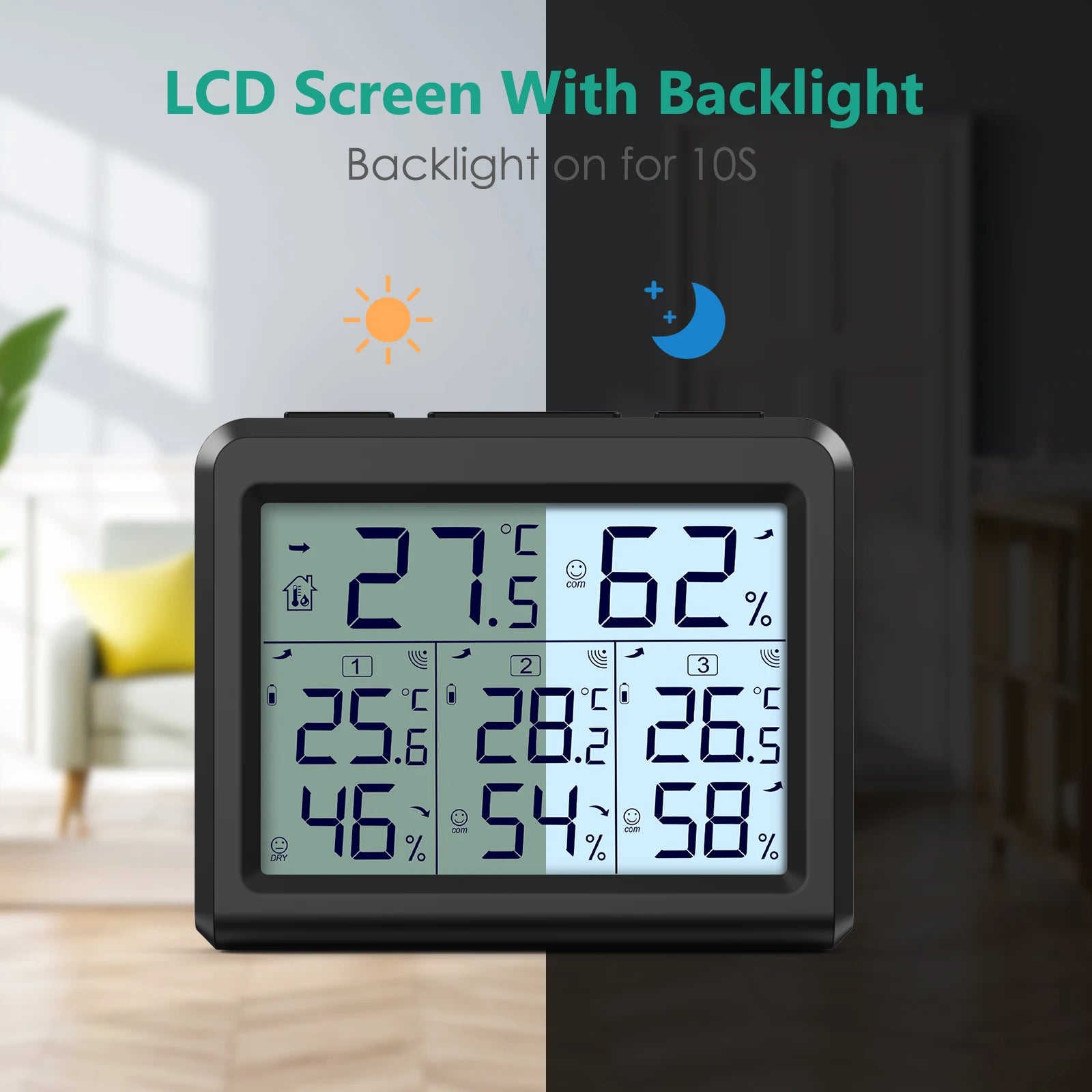ORIA Indoor Thermometer Digital Hygrometer Wireless Temperature and Humidity Gauge Monitor with 3 Sensor for Home Office Bedroom