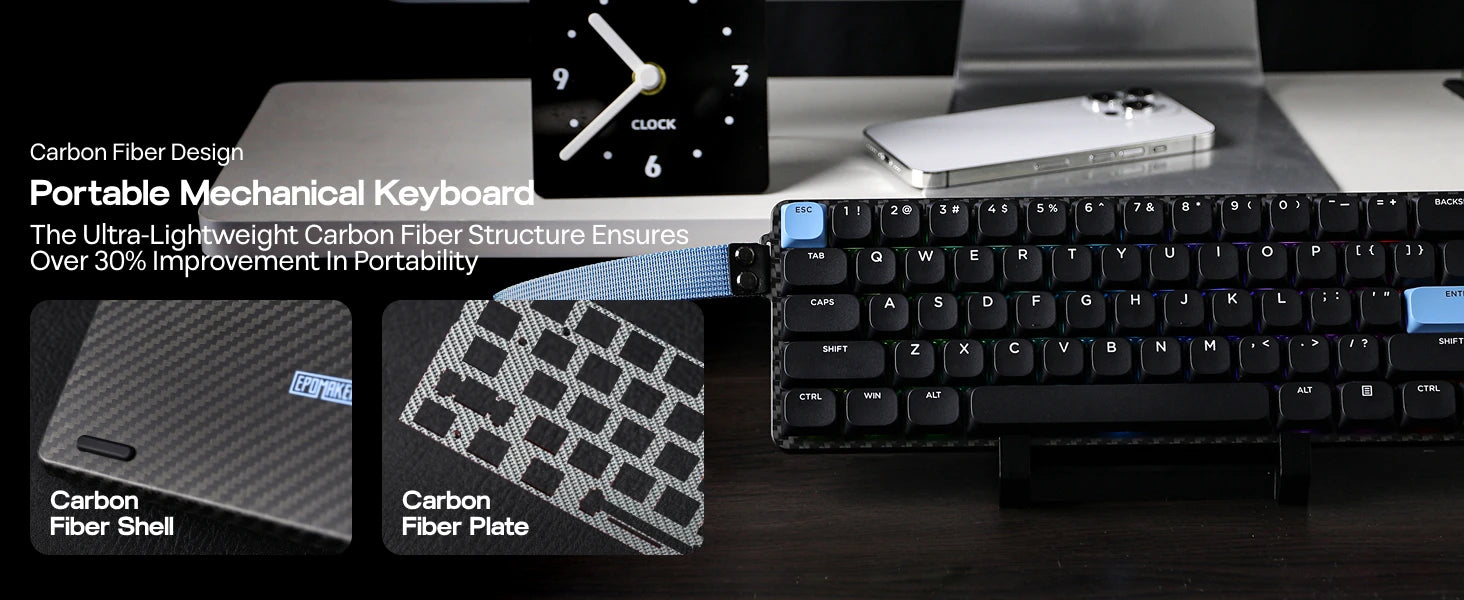 EPOMAKER Carbon60 60% ANSI US Layout Tri-mode Wireless Mechanical Keyboard with QMK/VIA Programmable & RGB Backlights