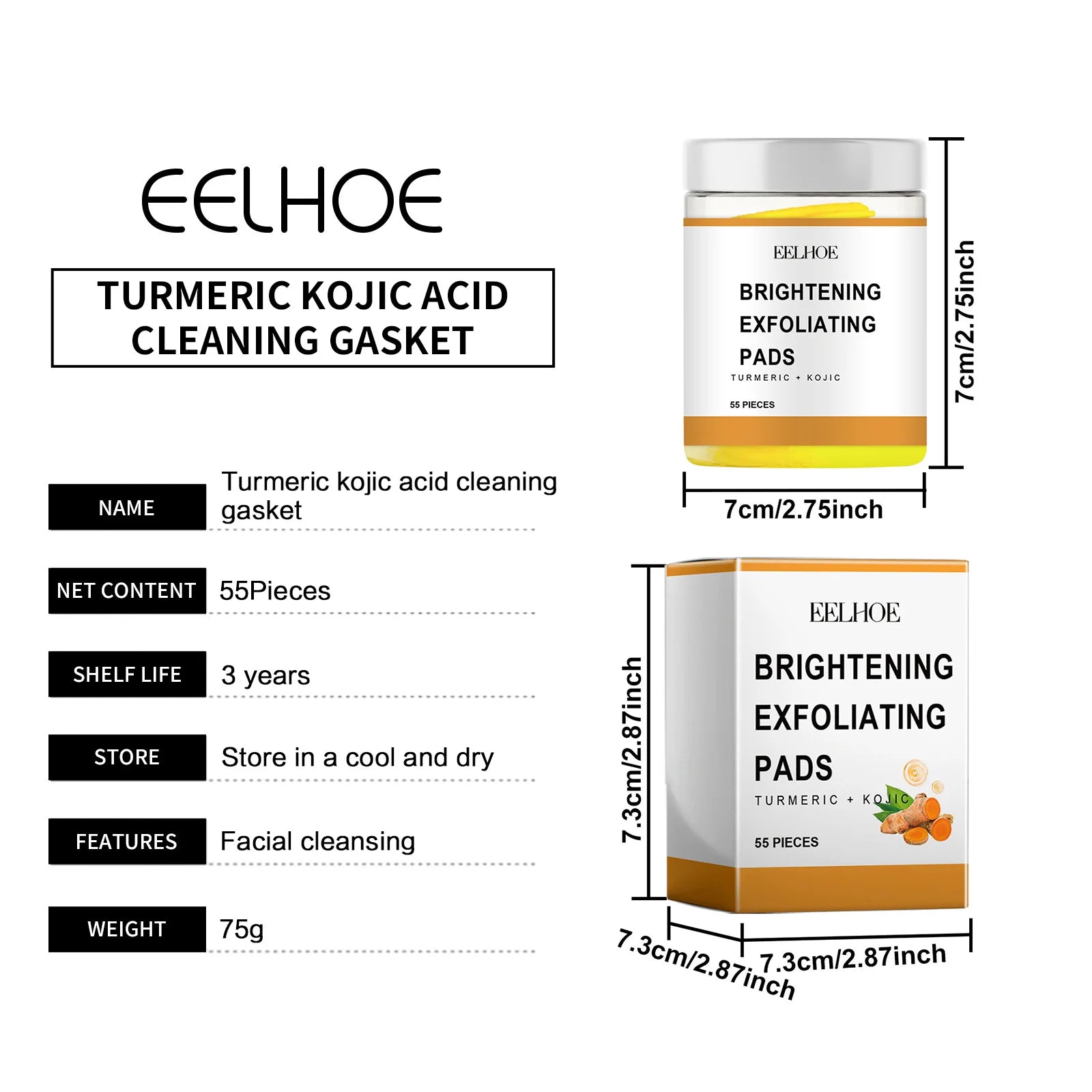 Turmeric Exfoliating Pads for Face Brightening - 55 Pcs Vegan Formula Scrubs Treatments Tidesmit