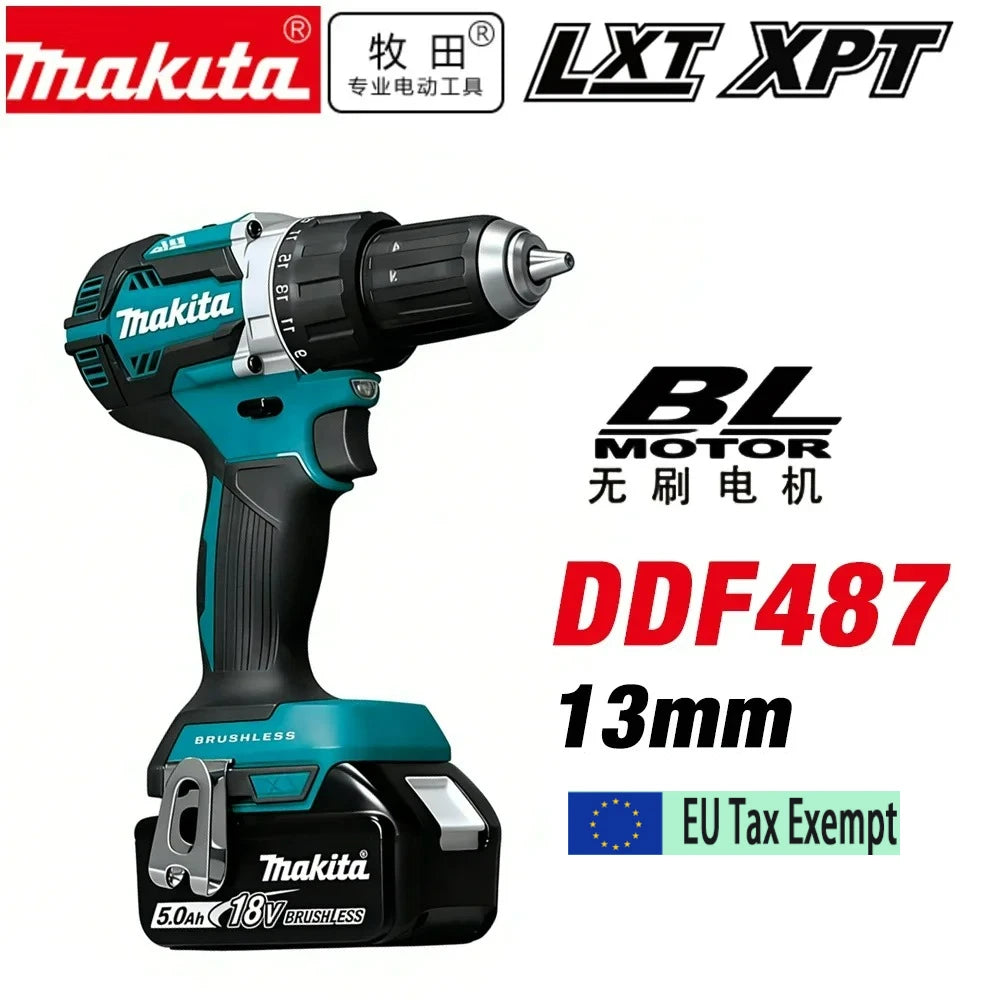 Makita DDF487 13mm Brushless Household 18V Lithium-ion Charging Impact Drill,high Torque Electric Screwdriver Makita 18V Battery