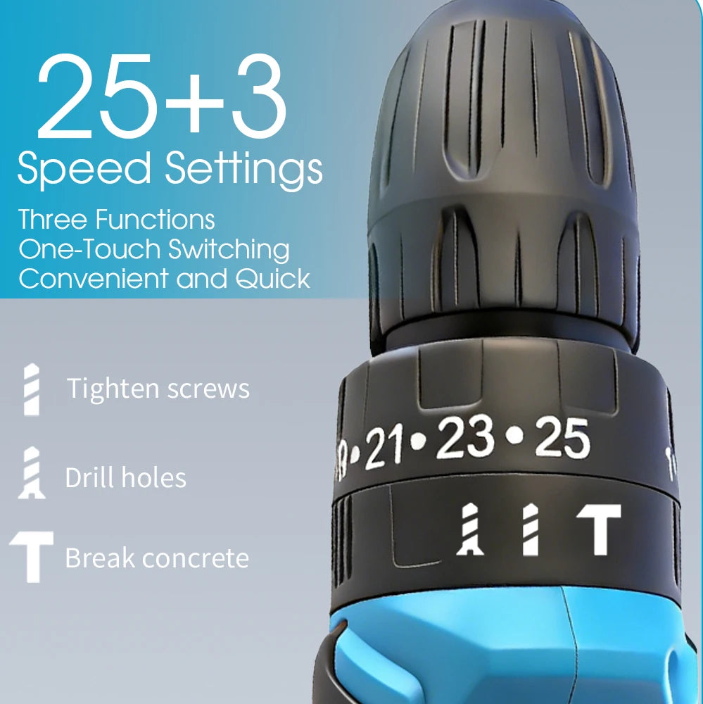 25Nm Cordless Drill, Electric Power Drill for Makita 18V, 3/8” Keyless Chuck, 2 Variable Speed, 25+3 Torque Positions for Precise DIY & Assembly