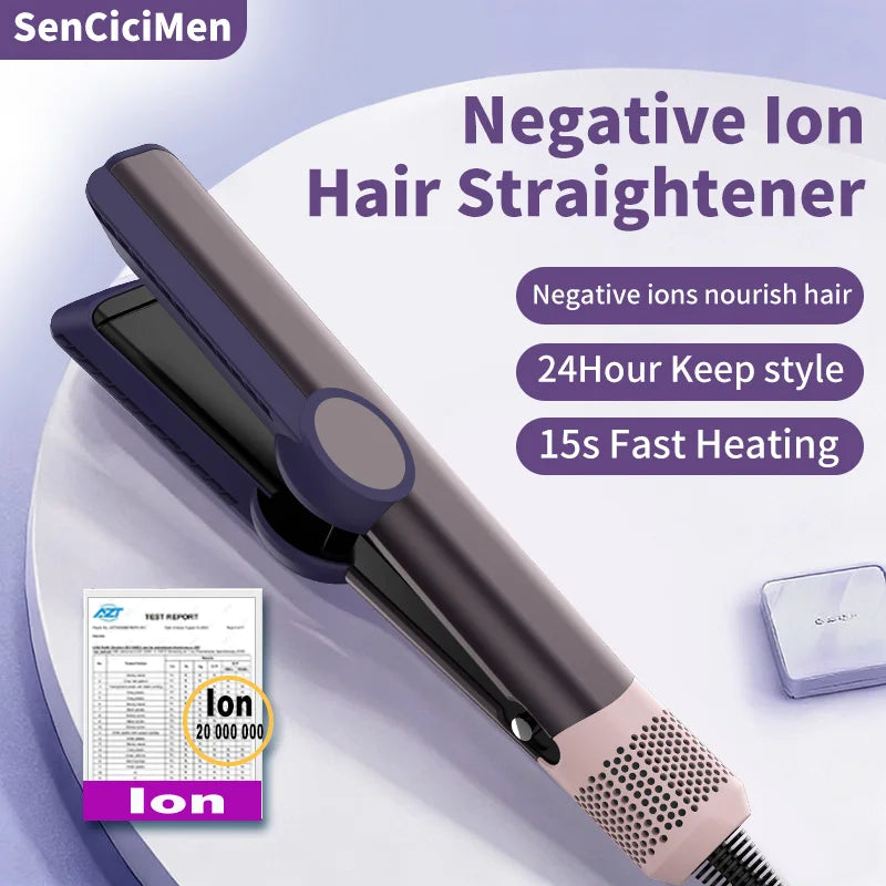 SenCiciMen 2-in-1 purple negative ion hair straightener with floating plates and fast heating for salon-style results.