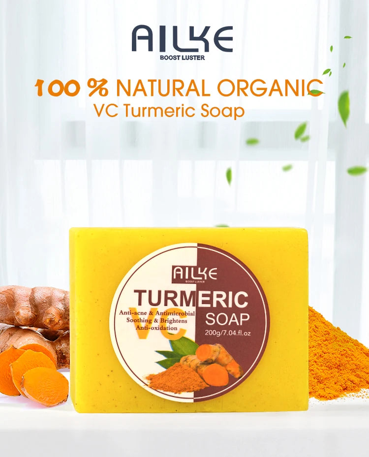 Turmeric soap bar, bright yellow rectangular soap with circular label