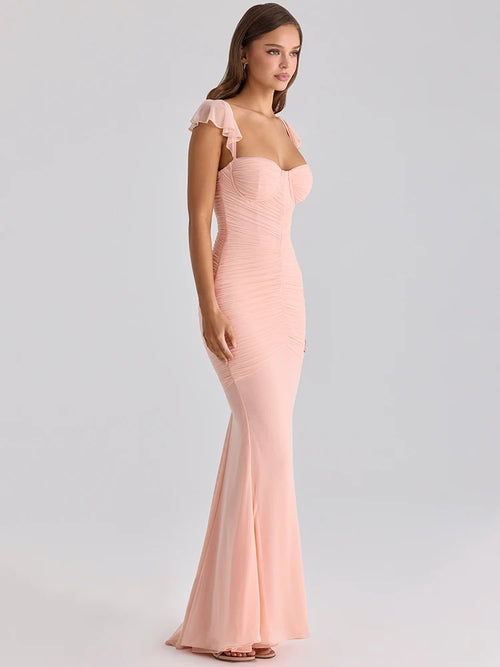 Mozision Sweetheart Neck Sexy Mermaid Maxi Dress Women Elegant Ruffle Sleeves Bodycon Evening Club Party Long Dress Female Gown