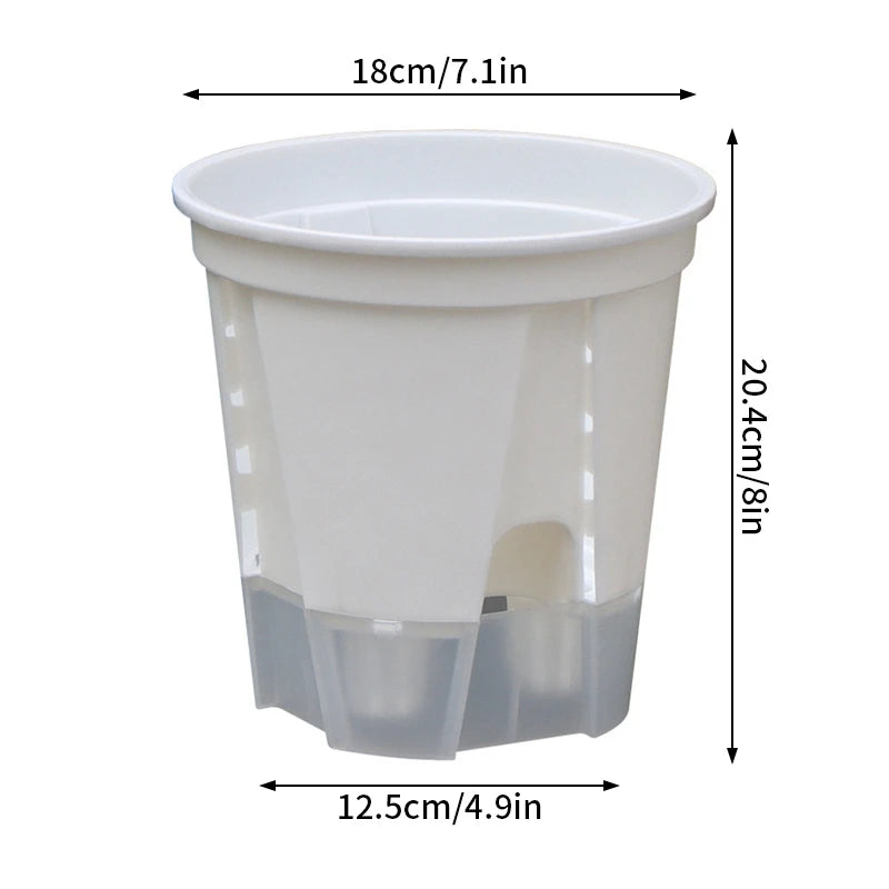 Self-watering flower pot, larger clear double-layer plastic with round drainage inserts
