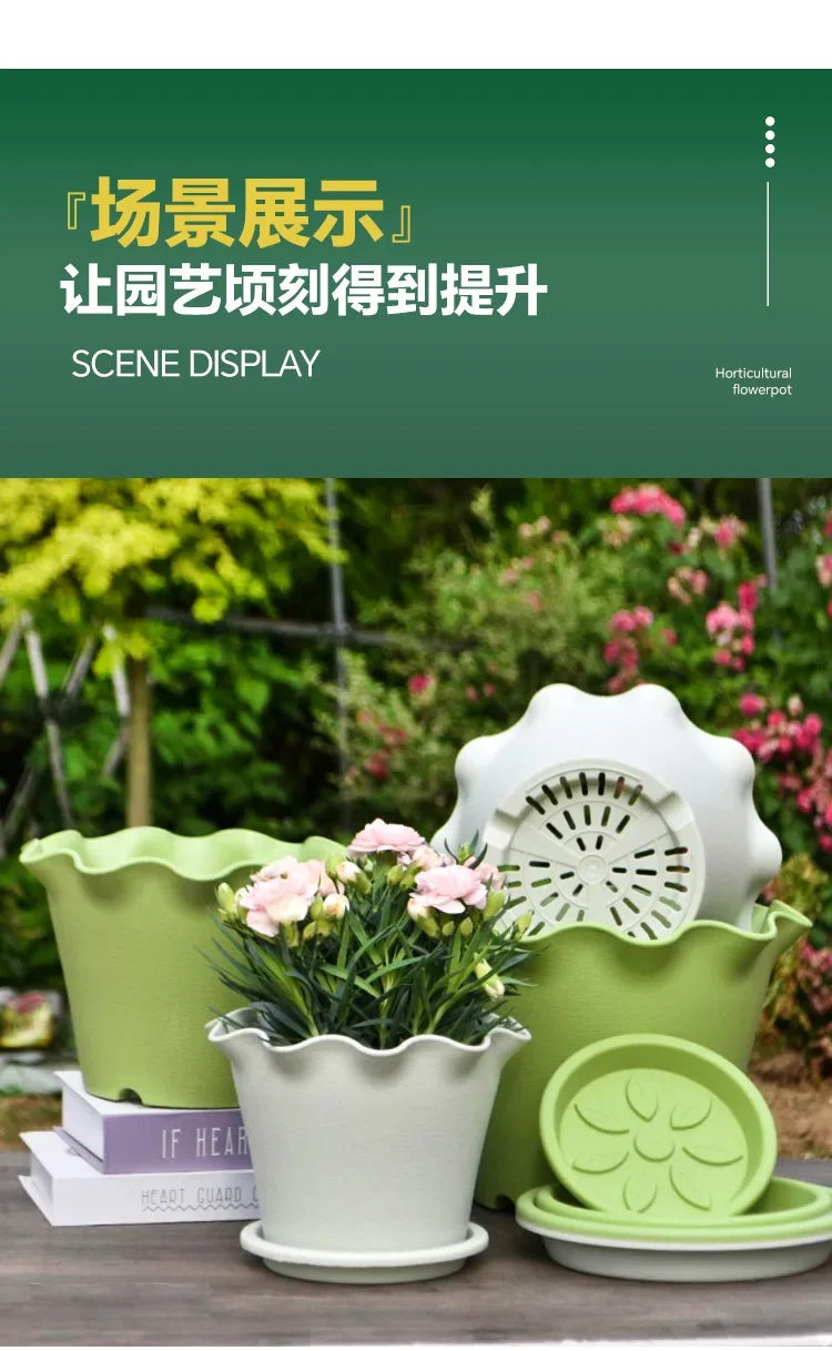 Flower Pot Lotus Leaf Edge Household Thickened Plastic Indoor Balcony Lily Wind and Wave Edge Pot 2pcs (Flower Pots Bases)