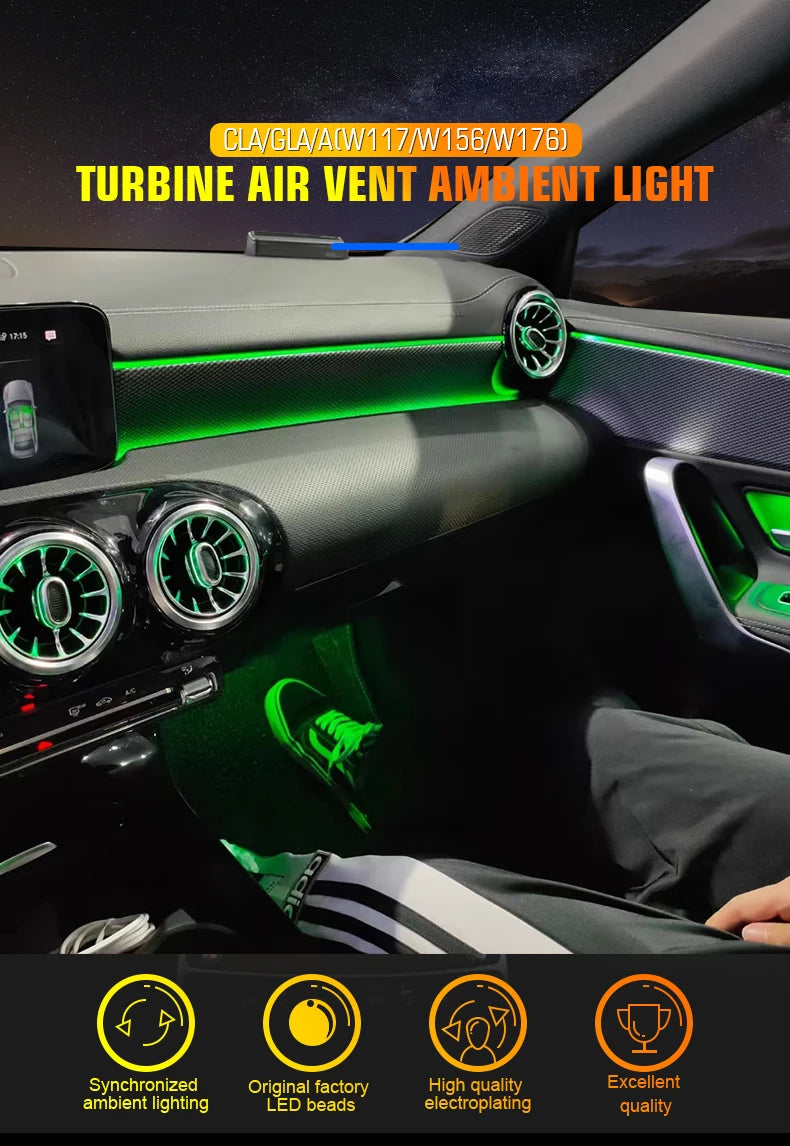 Mercedes-Benz Turbine LED Air Vents - 64 Color Ambient Lighting Kit Tidesmit