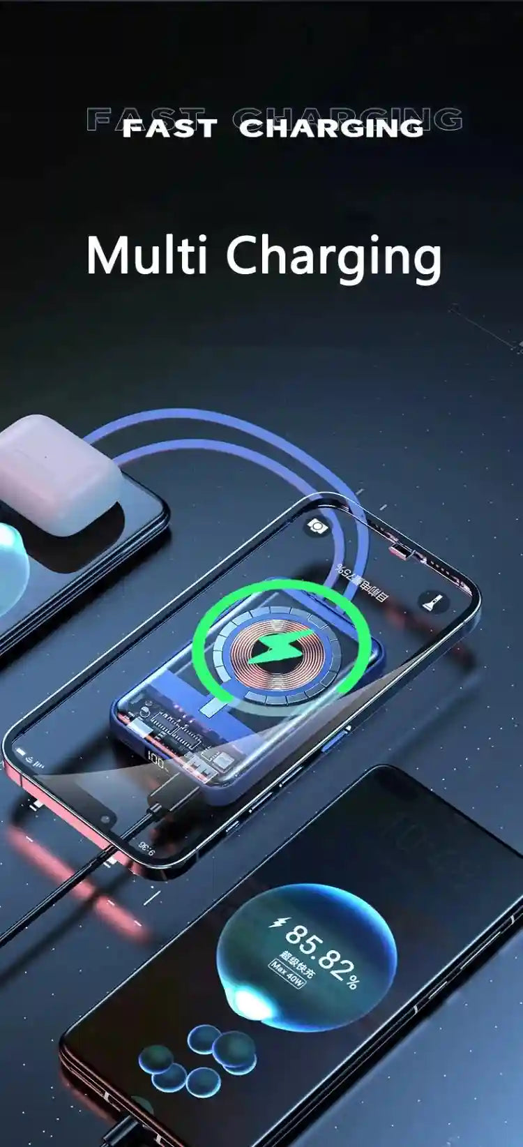 20000mAh Magnetic Portable Charger with PD Power Delivery & Built-in Cable Tidesmit