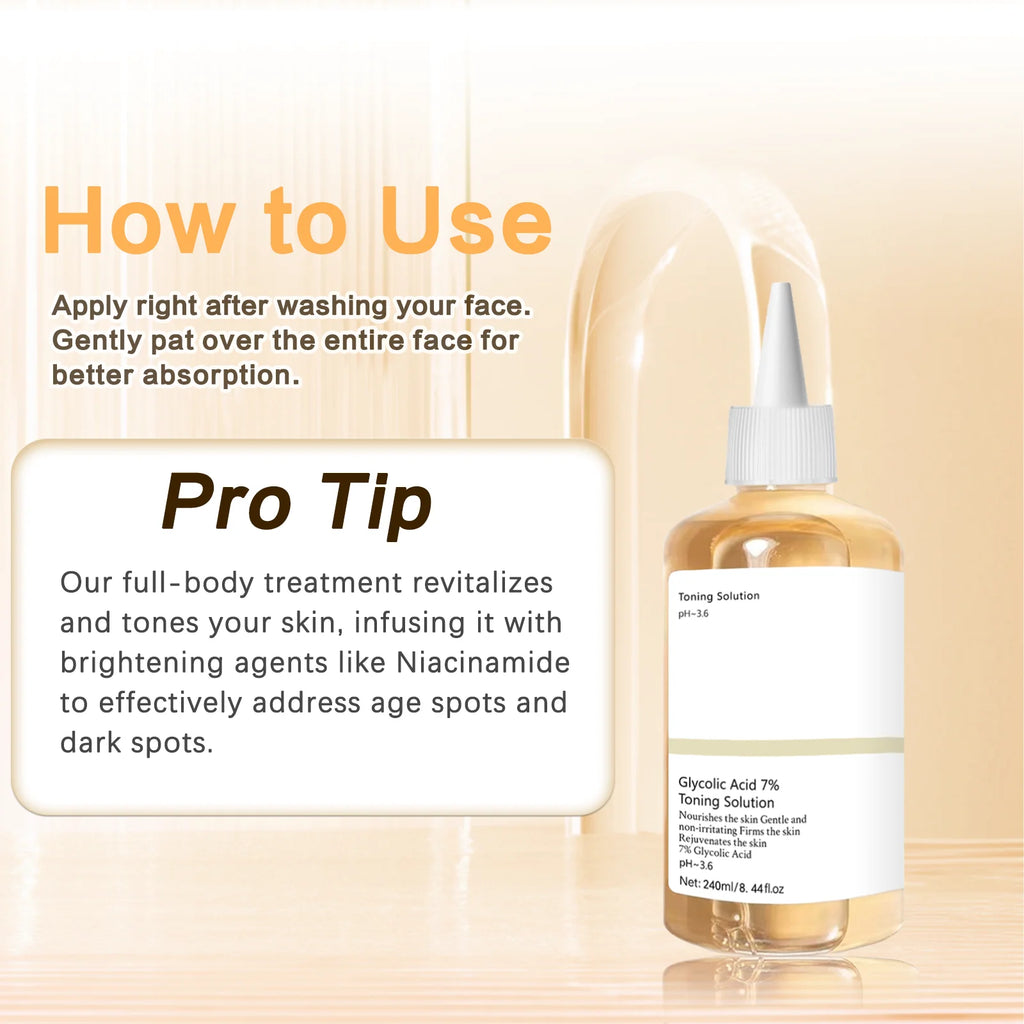Glycolic Acid 7% Percent Toning Solution Face Exfoliant Acne And Dark Spots Brightens Skin Niacinamide Gentle Facial Care