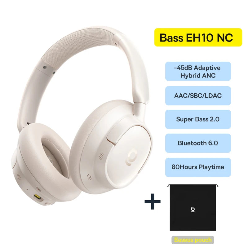 Wireless Headphones with Active Noise Cancellation & 120H Battery EH10NC White pouch China Mainland Tidesmit