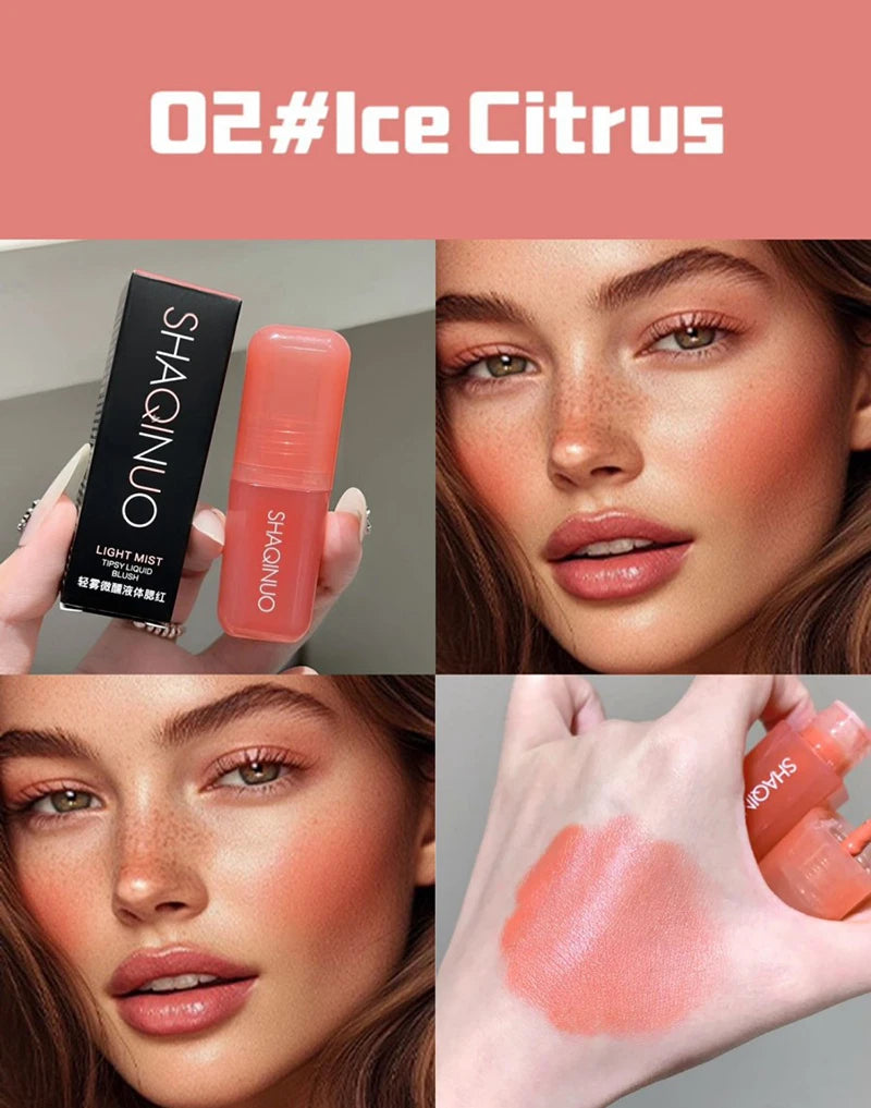 Tidesmit SHAQINUO soft matte liquid blush texture swatch featuring natural peach pink and violet makeup pigments