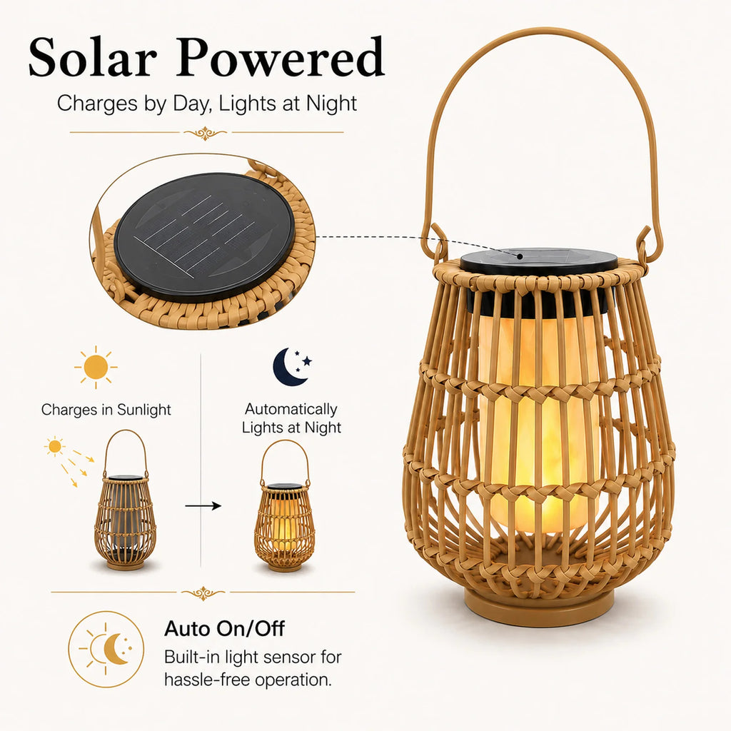 2 Pack Solar Lanterns Outdoor, Handwoven Waterproof Hanging Rattan Solar Lights Gifts for Women Christmas Birthday Lamp Lights, Decoration for Outside Yard Garden Porch Patio Trees Lawn Pathway