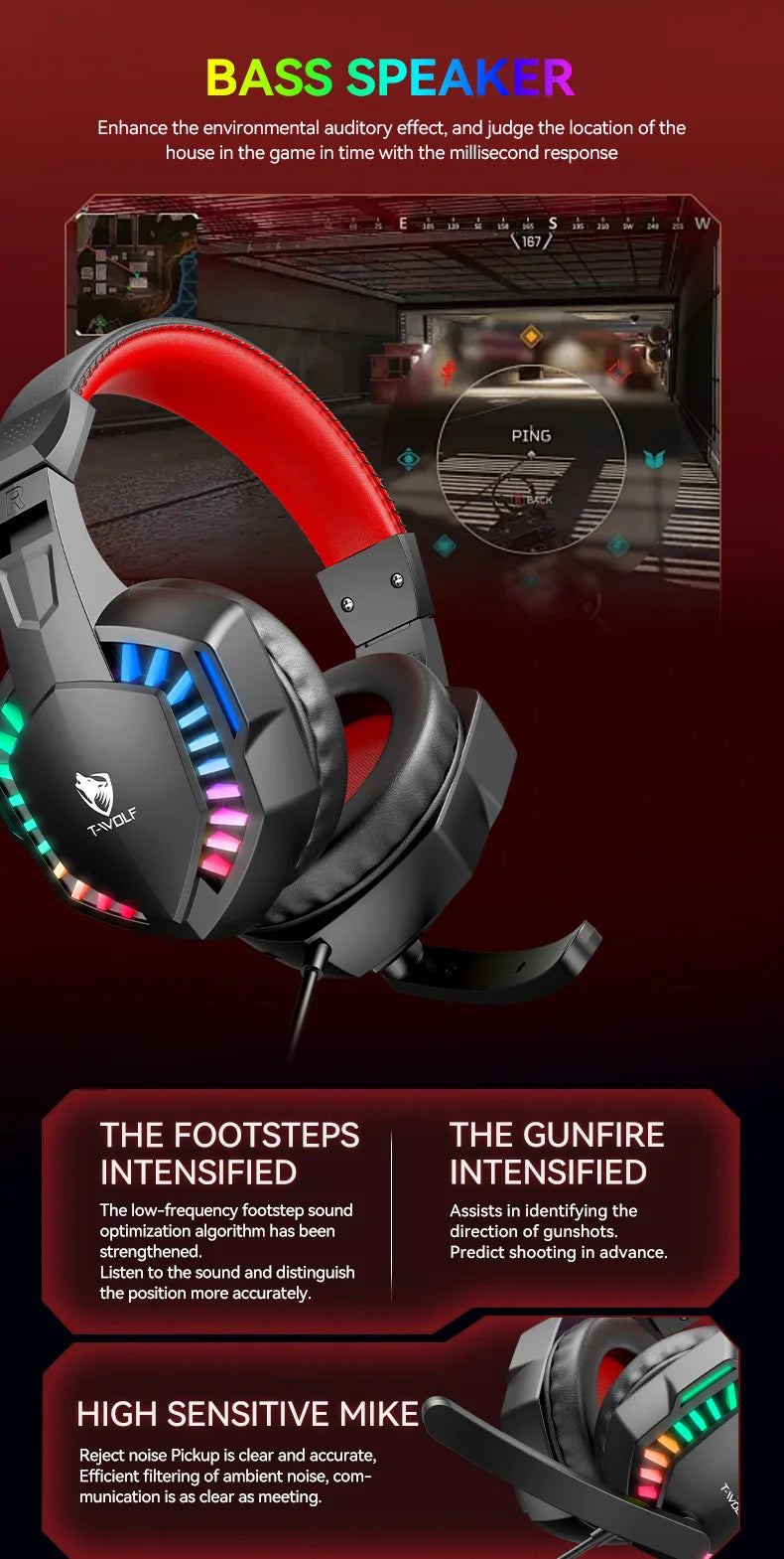 Gaming Headphones with RGB Microphone & Stereo Bass - H120 Tidesmit