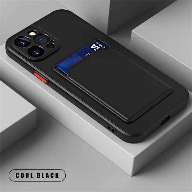 Silicone Wallet Case for iPhone - Shock-Absorbing Slim Fit Cover Black Tidesmit