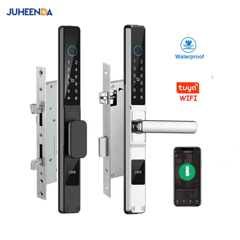 Tuya Wifi App Waterproof Smart Aluminum Door Lock Euro Double Hook Mortise Fingerprint Password Electronic Sliding Door Lock