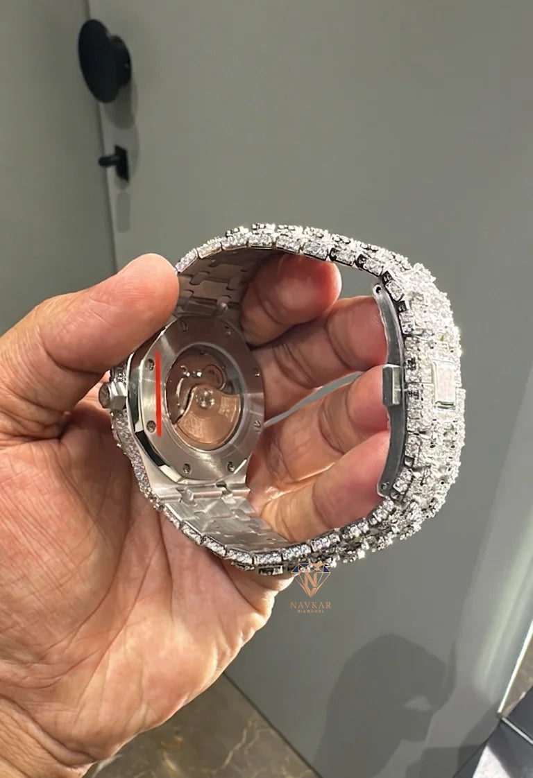 Premium Quality Moissanite Diamond Watch White Gold Finish Designer Watch for Men and Women Available For Sale