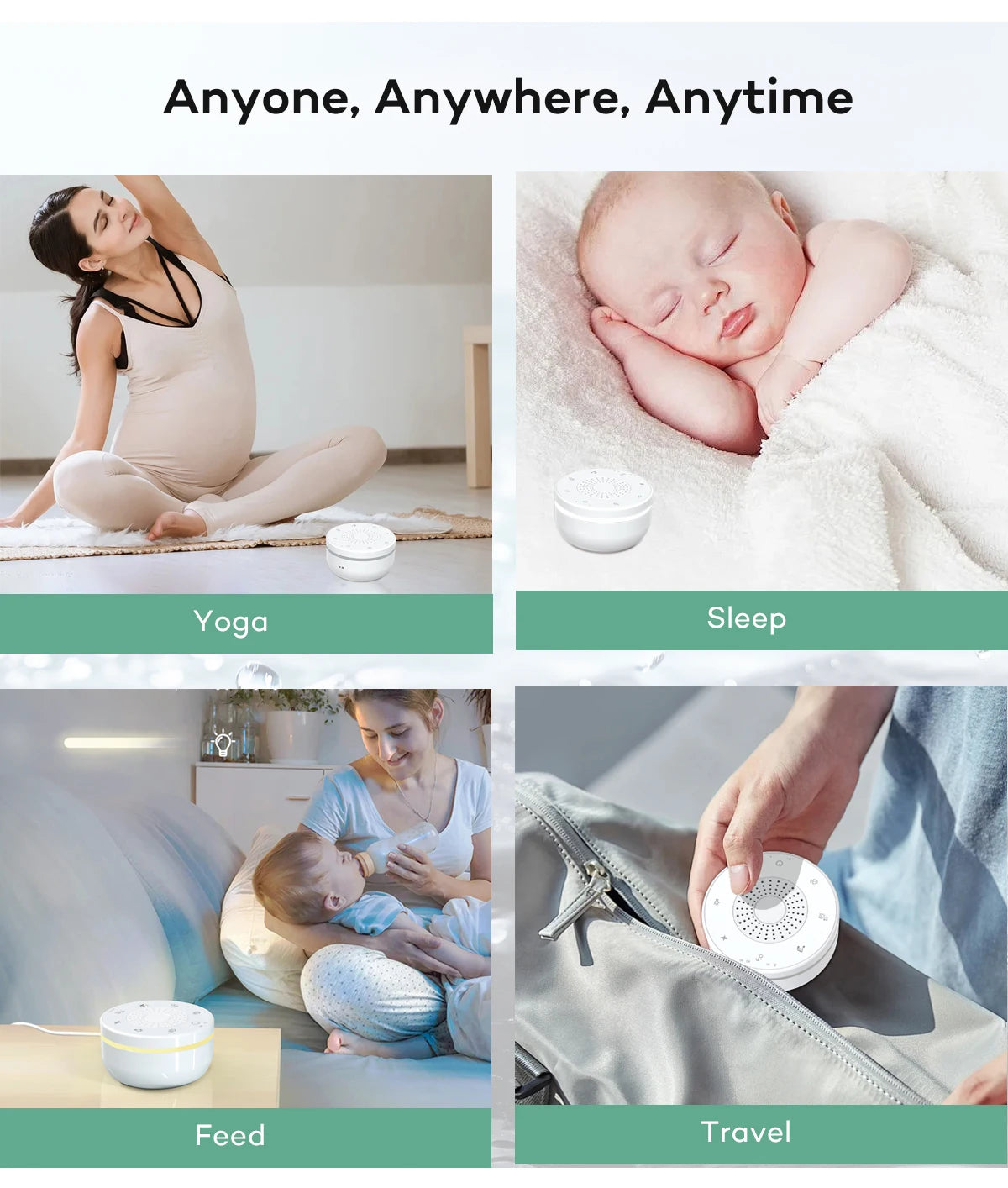Sleep White Noise Machine with Soothing Sound Touchable Rechargeable Night Light Relaxing Audio & Sleep Lamp for Baby