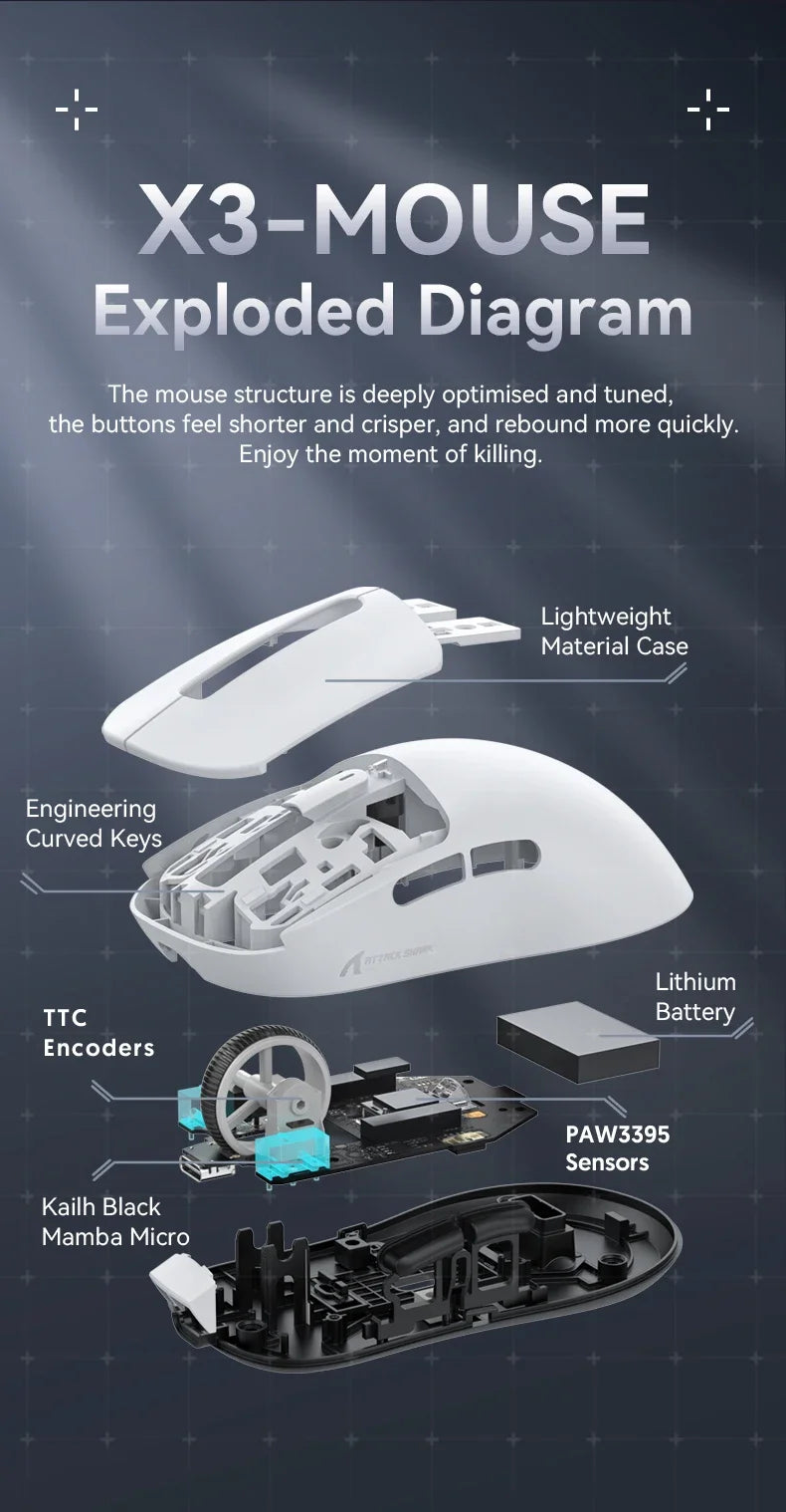 Attack Shark X3 X3Pro Wireless Tri-Mode Gaming Mouse 26K DPI PAW3395 Computer Gaming Peripherals CSGO Valorant Office Gift