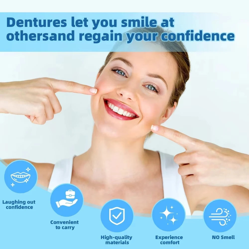 Complete Set of High-end Silicone Dentures with Perfect Fit and Adjustable Dentures Confident Smile and Oral Care Reusable Teeth