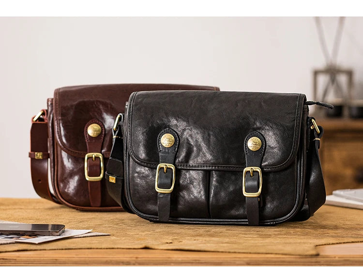 vintage designer handmade high-quality genuine leather men's messenger bag Outdoor casual cow leather work black shoulder bag