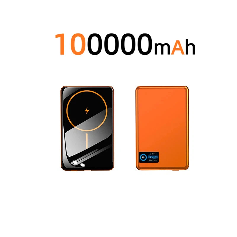 Magnetic Fast Charging Power Bank - High Capacity Travel Battery Pack Orange 100000mAh Tidesmit