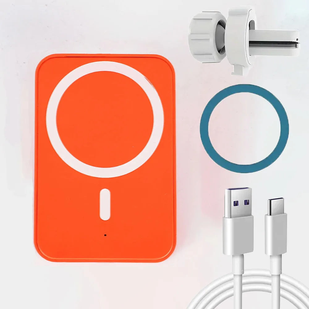 Wireless Car Phone Charger - Magnetic Qi Certified Fast Charging Mount Orange with cable Tidesmit